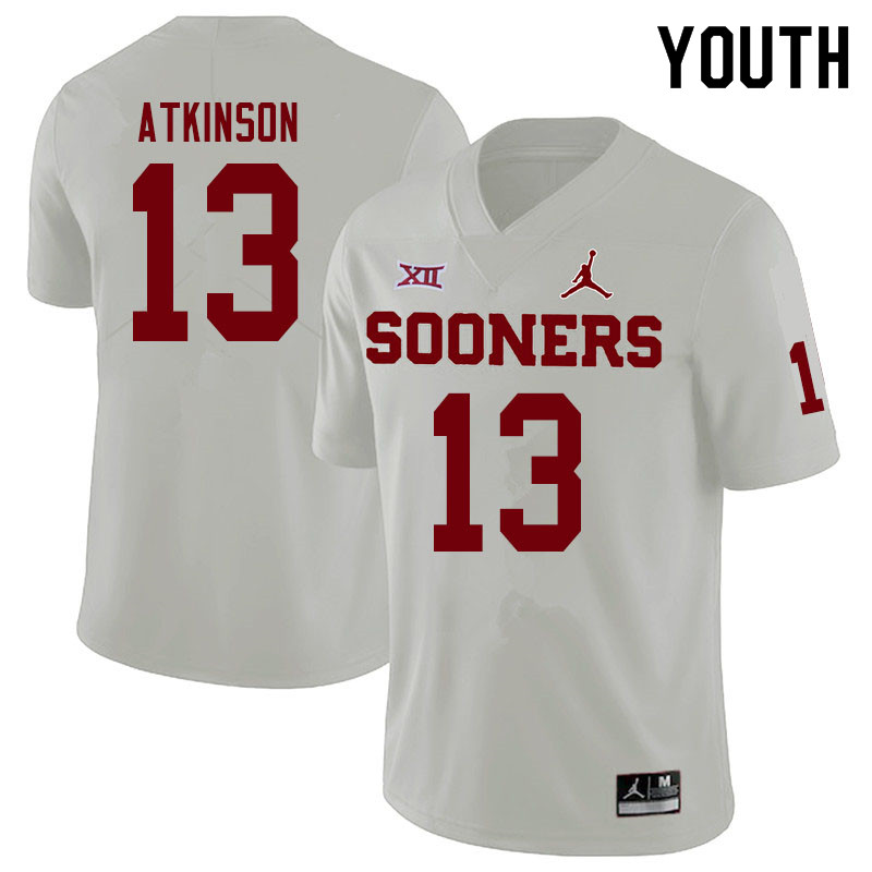Youth #13 Colt Atkinson Oklahoma Sooners Jordan Brand College Football Jerseys Sale-White - Click Image to Close